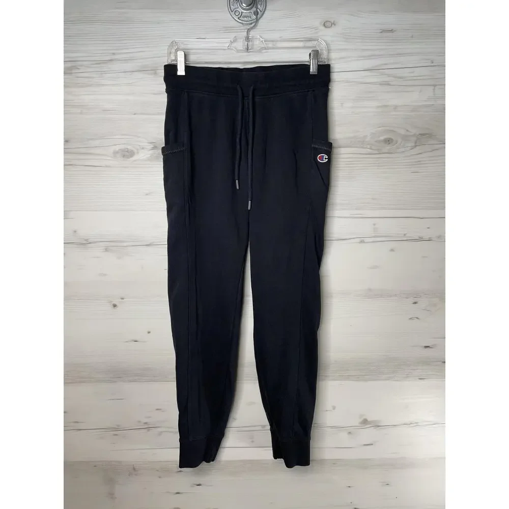 Champion Pants Mens Small Black Joggers Pocket‎ Logo Tapered Sweatpants Athletic
